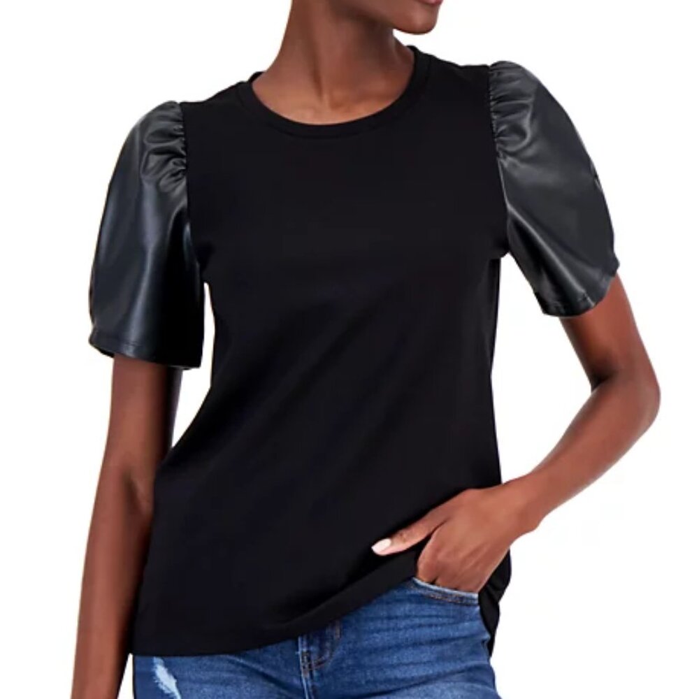 Nine West Faux Leather Puff-Sleeve Top (NWT)
